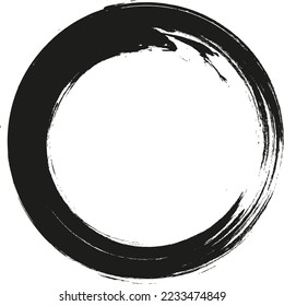 Circle on a white background. Grunge. Frame. Brush strokes. Ink drawn circle. Design element.