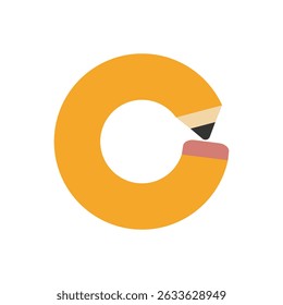 Circle from one pencil. Pencil forming a round frame. Vector illustration on white background.