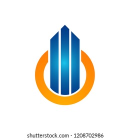 Circle orange color with arrow up Building logo template