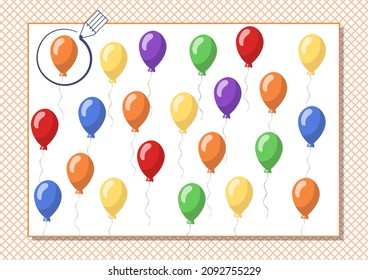 Circle orange color. Kindergarten worksheet to help children strengthen his visual discrimination skills. Different balloons