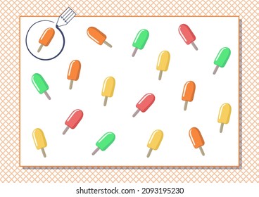 Circle orange color. Kindergarten worksheet to help children strengthen his visual discrimination skills. Different ice creams