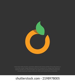 Circle and orange fruit logo, with C or O letter initial symbol outline orange  and a leaf.