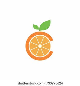 Circle orange fruit logo, with C letter initial symbol outside and a stalk and a leaf.