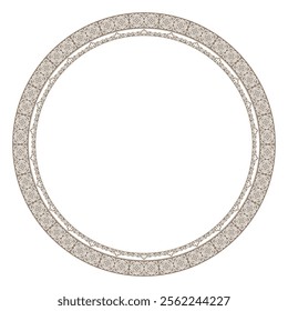 Circle oriental gold frame, workpiece for your design. Ornamental elements and motifs of Turkic, Kazakh, Kyrgyz, Uzbek, national Asian decor for plate, textile and print design. Round frame. Vector. 