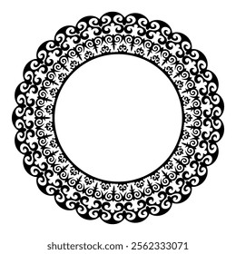 Circle oriental monochrome frame. Ethnic round frame of the Turkic peoples, Kazakhs, Kirghiz, Uzbeks, Mongols. Workpiece For plate decoration, textile, embroidery. Ancient Turkic ornaments.