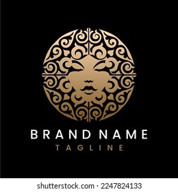 Circle ornament beauty woman face logo design