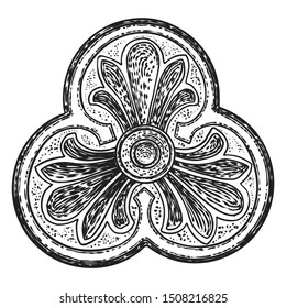 Circle ornament design for pattern, carved flower isolated on white background. Traditional style decorative marble stone. Vintage Baroque Victorian floral ornament retro decorative element. Vector. 