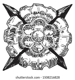 Circle ornament design for pattern, carved flower isolated on white background. Traditional style decorative marble stone. Vintage Baroque Victorian floral ornament retro decorative element. Vector. 