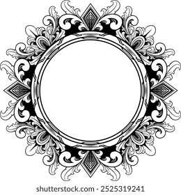 Marco de adorno de círculo blanco y negro. Ilustración vectorial