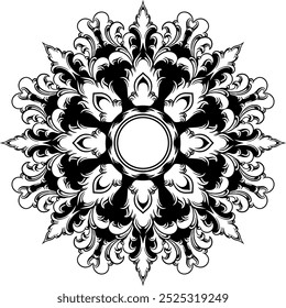 Circle ornament frame black and white. vector illustration