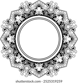 Kreis Ornament Rahmen schwarz-weiß. Vektorgrafik