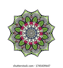 circle ornament with green color domination.mandala art element