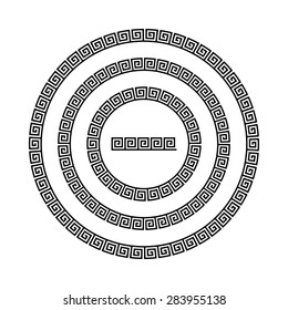 Circle ornament meander. Round frame, rosette of ancient elements. Greek national antique round pattern, vector. Rectangular pulse. Ancient seamless meandros border