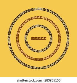 Circle ornament meander. Round frame, rosette of ancient elements. Greek national antique round pattern, vector. Rectangular pulse. Ancient seamless meandros border