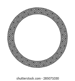 Circle ornament meander. Round frame, rosette of ancient elements. Greek national antique round pattern, vector. Gammadion cross pattern