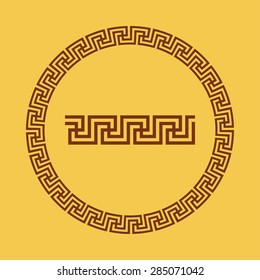 Circle ornament meander. Round frame, rosette of ancient elements. Greek national antique round pattern, vector. Gammadion cross pattern