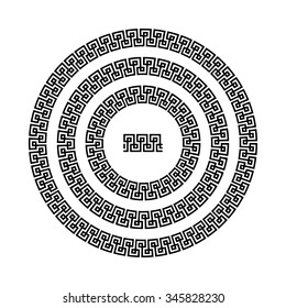 Circle ornament meander. Round frame, rosette of ancient elements. Greek national antique round pattern, vector. Rectangular pulse. Ancient meandros border