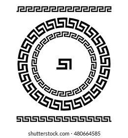 Circle ornament meander. Round frame, rosette of ancient elements. Greek national antique round pattern, vector. Rectangular pulse. border art