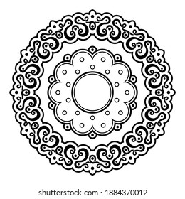 Circle ornament pattern of geometric shapes, swirling lines. Illustration for rugs.