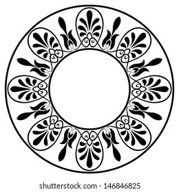 Circle ornament. Round frame, rosette of ancient Greek elements.