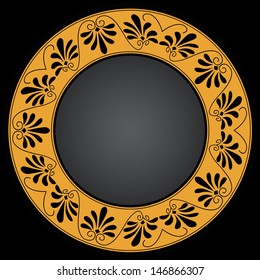 Circle ornament. Round frame, rosette of ancient elements. Greek national antique pattern, vector.