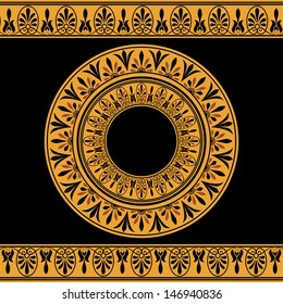 Circle ornament. Round frame, rosette of ancient elements. Greek national antique round pattern, vector.