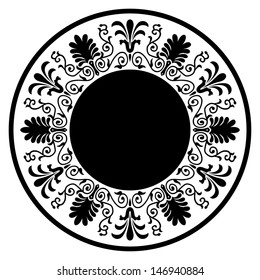 Circle ornament. Round frame, rosette of ancient elements. Greek national antique round pattern, vector.