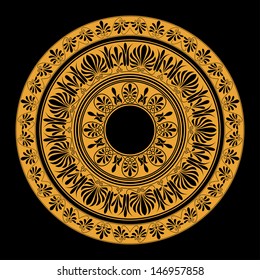 Circle ornament. Round frame, rosette of ancient elements. Greek national vintage antique round pattern, vector.