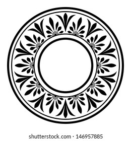 Circle ornament. Round frame, rosette of ancient elements. Greek national antique round pattern, vector.