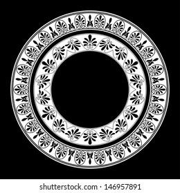 Circle ornament. Round frame, rosette of ancient elements. Greek national antique round pattern, vector.