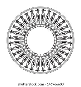 Circle ornament. Round frame, rosette of ancient elements. Egyptian national antique round pattern, vector.