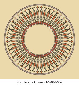 Circle ornament. Round frame, rosette of ancient elements. Egyptian national antique round pattern, vector.