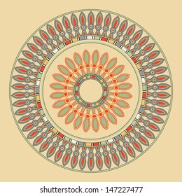Circle ornament. Round frame, rosette of ancient elements. Egyptian national antique round pattern, vector.