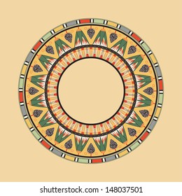 Circle ornament. Round frame, rosette of ancient elements. Egyptian national antique round pattern, vector.