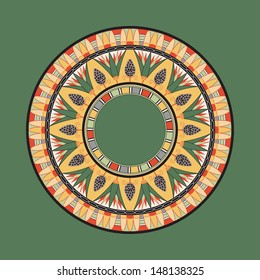 Circle ornament. Round frame, rosette of ancient elements. Egyptian national antique round pattern, vector.