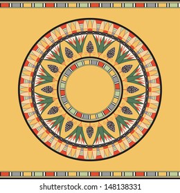 Circle ornament. Round frame, rosette of ancient elements. Egyptian national antique round pattern, vector.