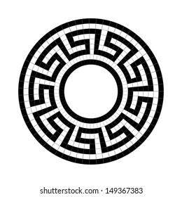 Circle ornament. Round frame, rosette of ancient elements. Greek national antique round pattern, vector.