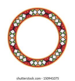 Circle ornament. Round frame, rosette of Slavonic embroidery. Ukrainian national antique round pattern, vector.