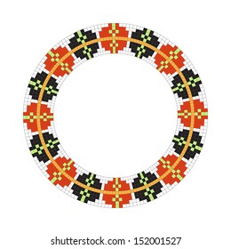 Circle ornament. Round frame, rosette of Slavonic embroidery. Ukrainian national antique round pattern, vector.
