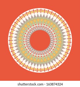 Circle ornament. Round frame, rosette of ancient elements. Egyptian national antique round pattern, vector.