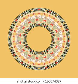 Circle Ornament. Round Frame, Rosette Of Ancient Elements. Egyptian National Antique Round Pattern, Vector.