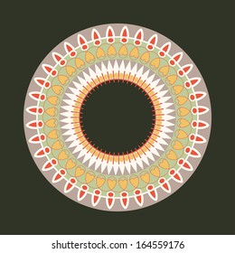 Circle ornament. Round frame, rosette of ancient elements. Egyptian national antique round pattern, vector.