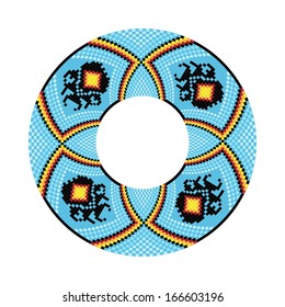 Circle ornament. Round frame, rosette. Native american (indian) round pattern, vector.