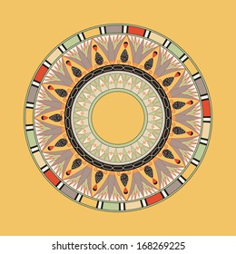 Circle ornament. Round frame, rosette of ancient elements. Egyptian national antique round pattern, vector.