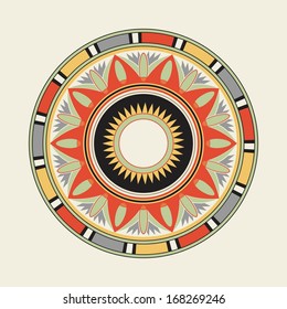 Circle ornament. Round frame, rosette of ancient elements. Egyptian national antique round pattern, vector.