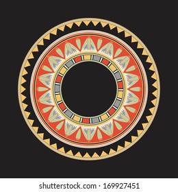 Circle ornament. Round frame, rosette of ancient elements. Egyptian national antique round pattern, vector.