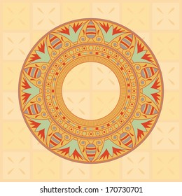 Circle ornament. Round frame, rosette of ancient elements. Egyptian national antique round pattern, vector, eps10.