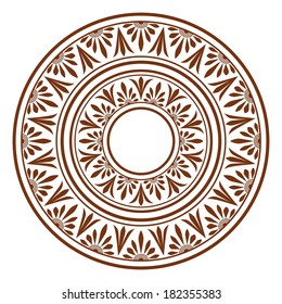Circle ornament. Round frame, rosette of ancient elements. Greek national antique round pattern, vector.