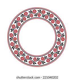 Circle ornament. Round frame, rosette of Slavonic embroidery. Ukrainian national antique round pattern, vector.