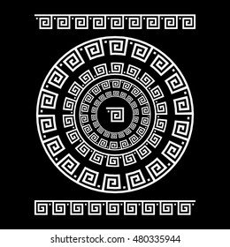 Circle ornament. Round frame, rosette of ancient elements. Greek national antique round pattern, vector.